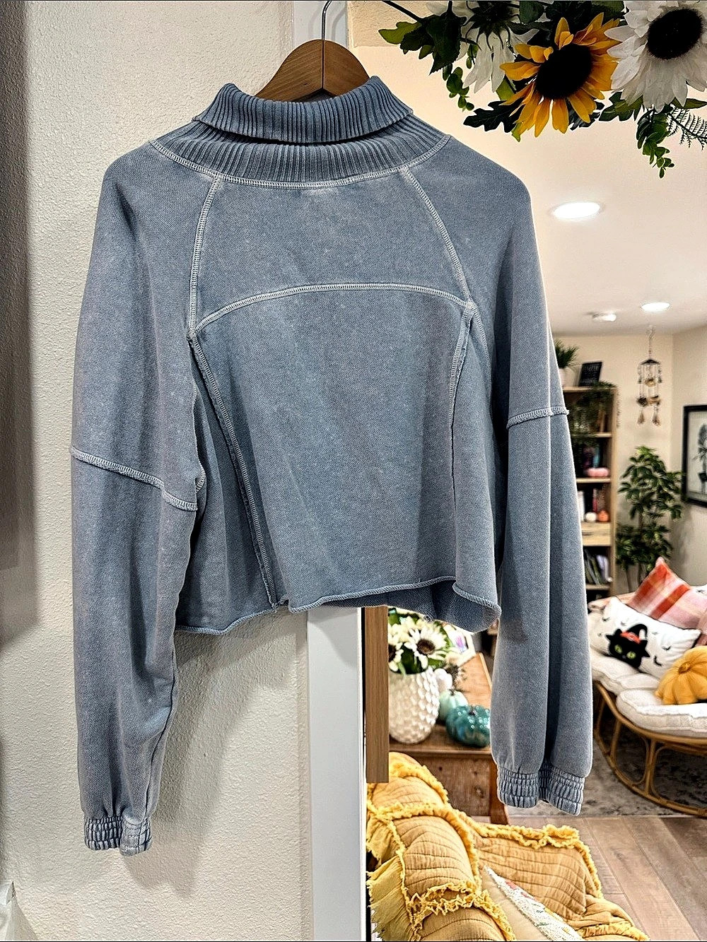 aerie Layover Mockneck Sweatshirt Blue Small